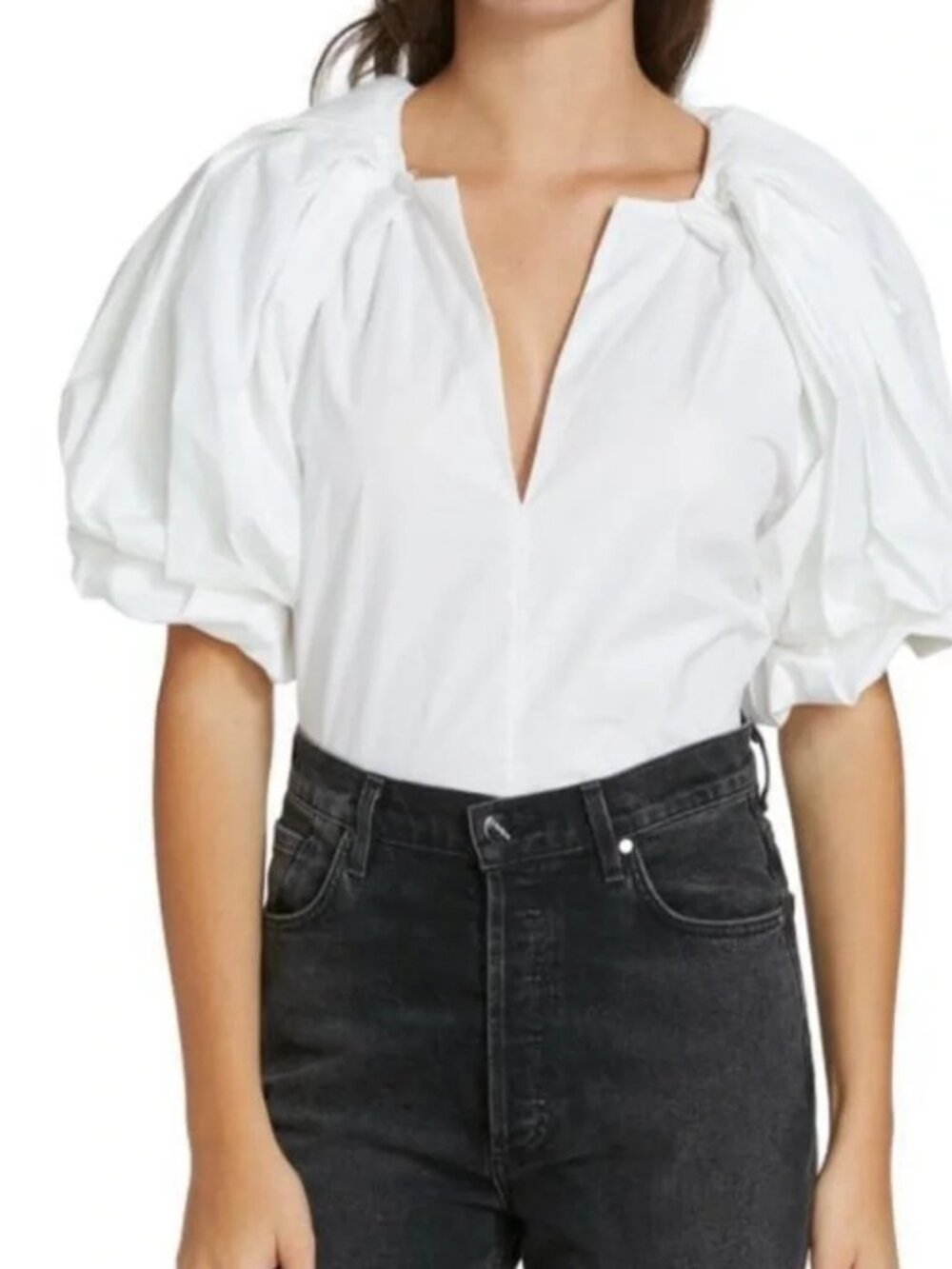 A.L.C. Cara White Cotton Puff Sleeve V-Neck Blouse Top Sz 4
